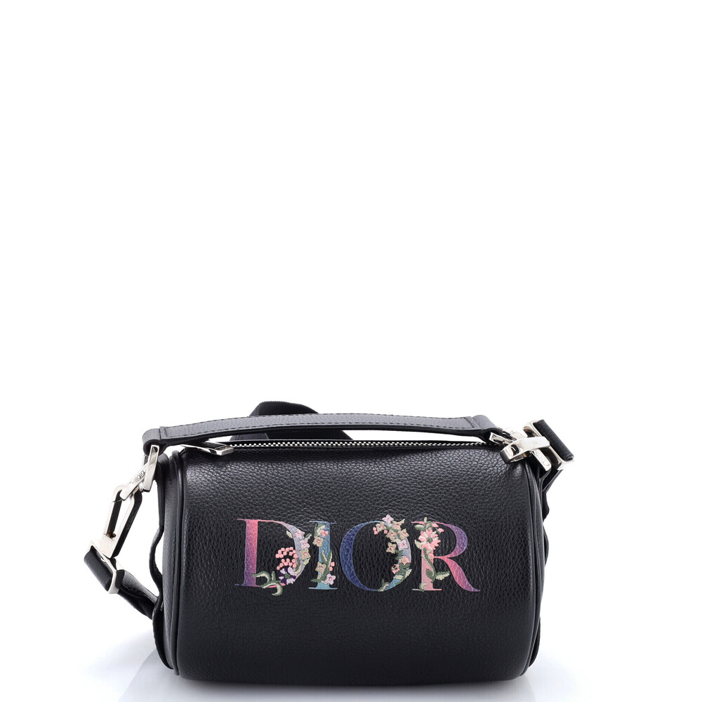 Christian Dior Logo Roller Messenger Bag Embroidered Leather